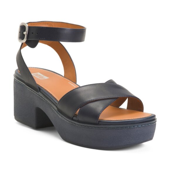 NEW FITFLOP Leather Pilar Crossover Ankle Strap  Sandals Midnight Navy  462tn - Picture 2 of 8